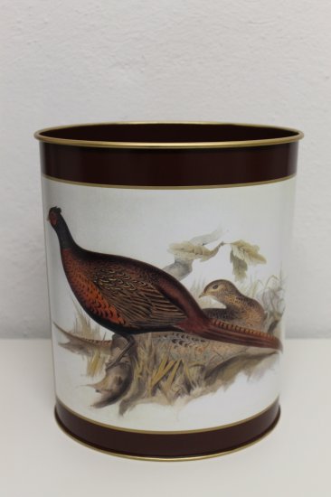 Papirkurv Fasaner m/ bordeux baggrund, hjd. 28 cm.