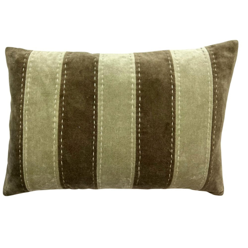 Pude med striber i velour, khaki/mosgrøn 40 x 60 cm