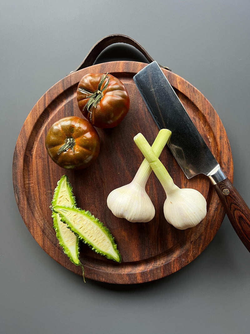 Skærebræt Butcher rundt m/ hank Ø32 cm mørkt Sheesham wood