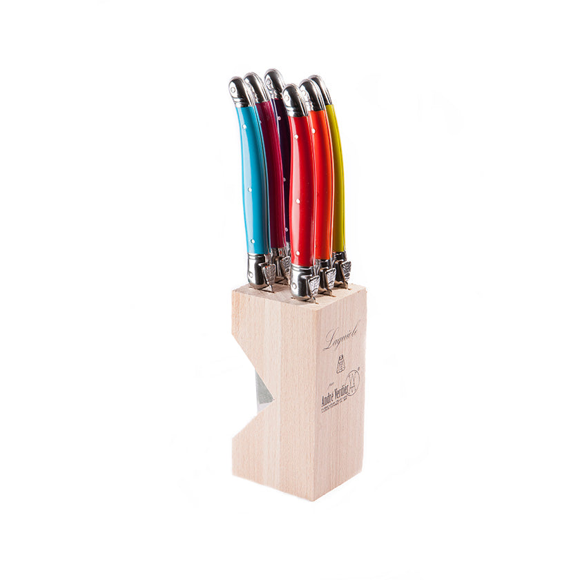 Steak knive Laguiole, 6 stk forskellige farver i knivblok