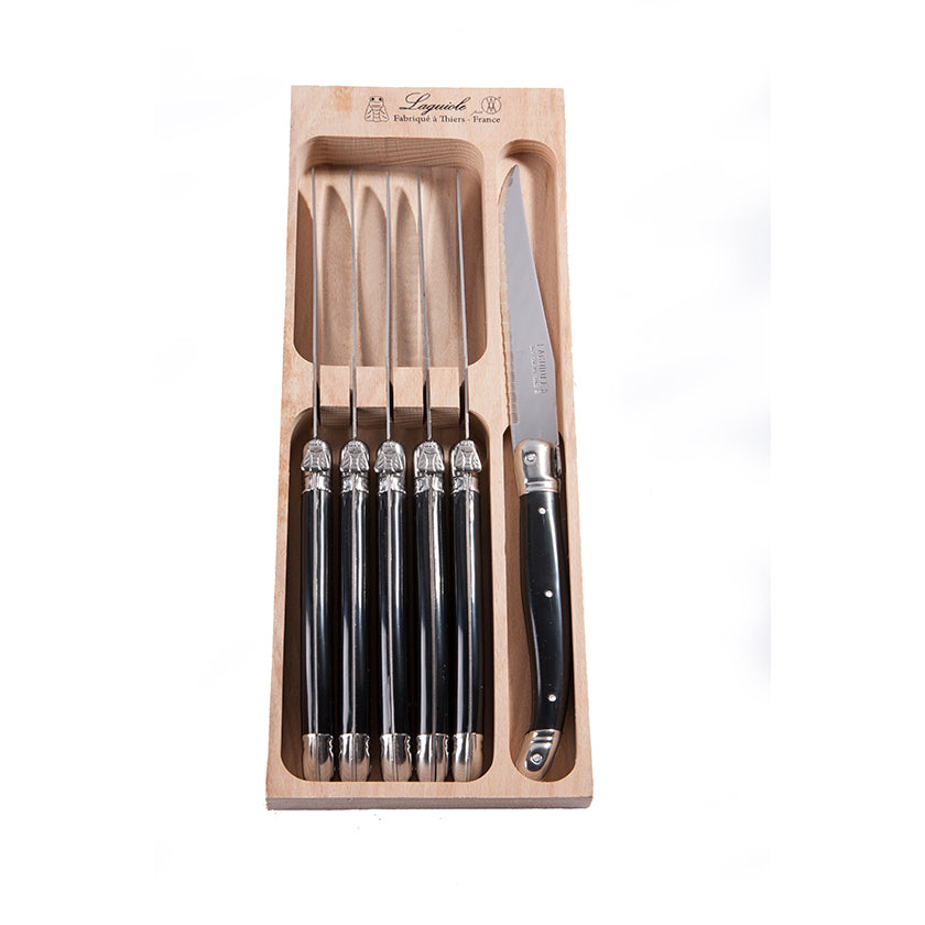 Laguiole Steak Knive, 6 stk. i æske sorte