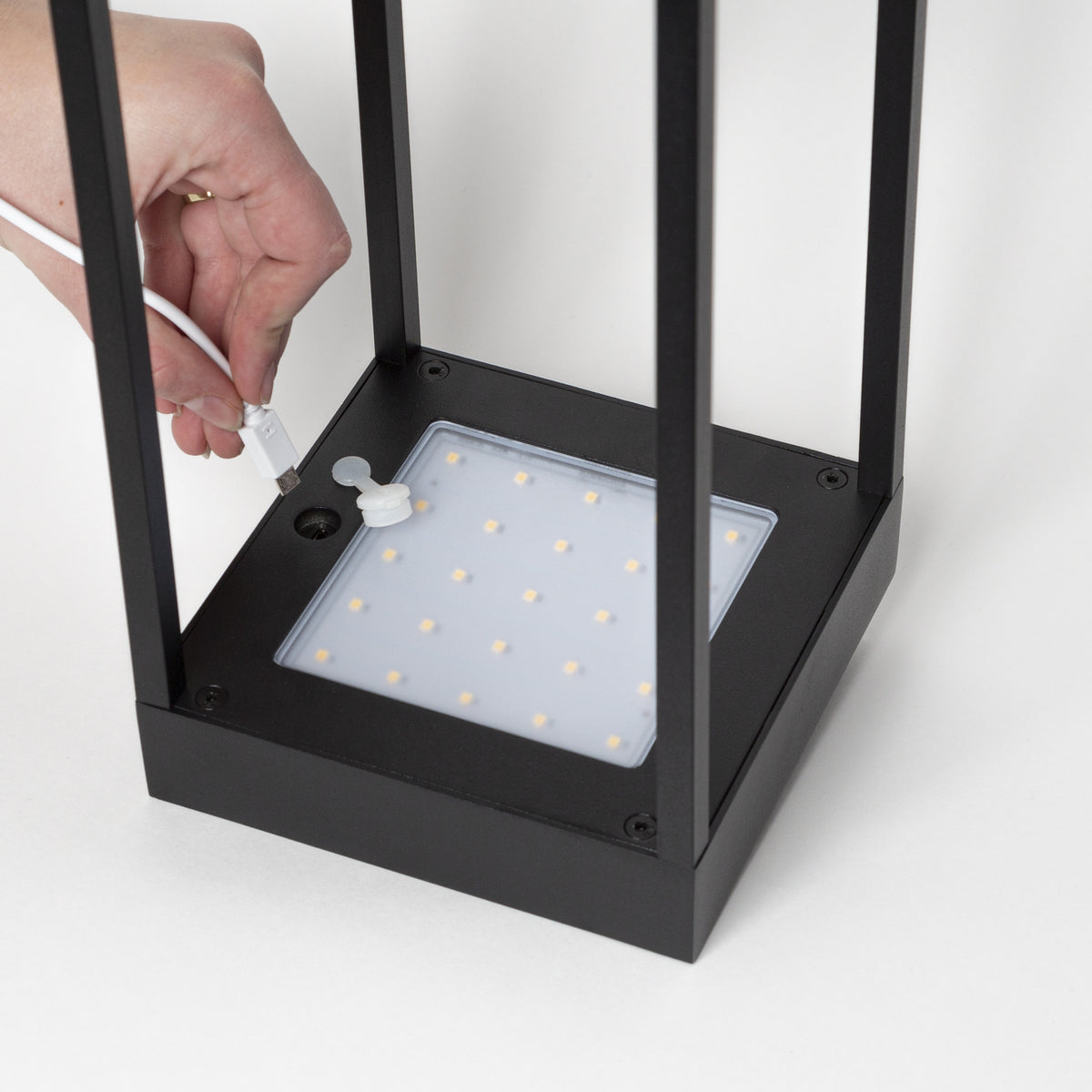 Lanterne m/ LED lys touch cobberbrun hjd. 30 cm genopladelig