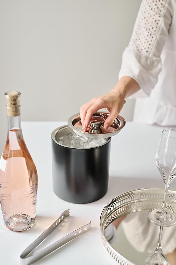 Isspand sort Pearl - Ice Bucket med tang H. 16 cm