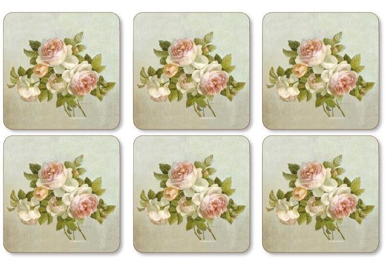 Coasters ´Antique Rose´ 10,5 x 10,5 - 6 stk. i æske