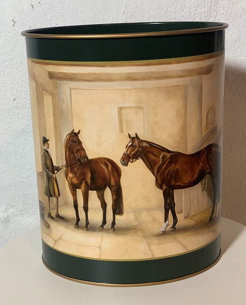 Papirkurv Heste ´Stable Scene´ grøn baggrund, hjd. 28 cm.