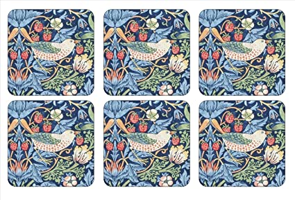 Coasters ´Strawberry Thief Blue´ 10,5 x 10,5 - 6 stk. i æske