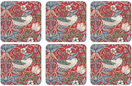 Coasters ´Strawberry Thief Red´ 10,5 x 10,5 - 6 stk. i æske
