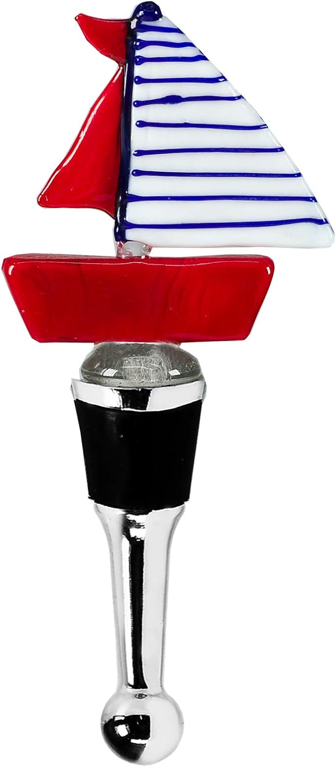 Vinprop med sejlbåd i Muranoglas krystal H. 13cm