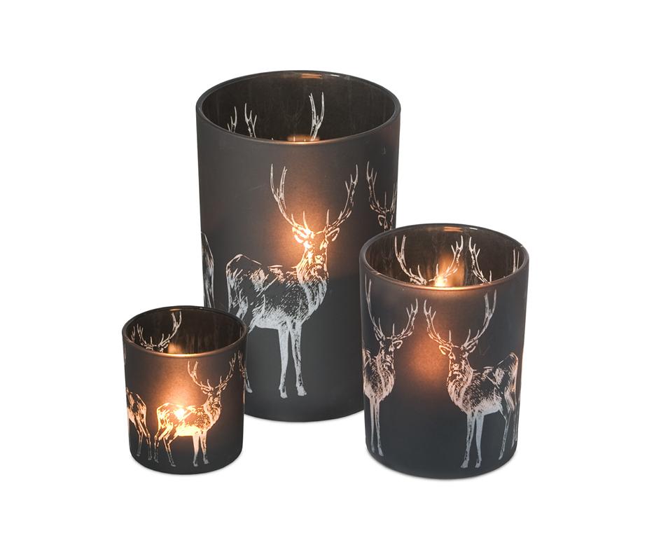 Hurricane med hjortemotiv glas Hjd. 18 cm