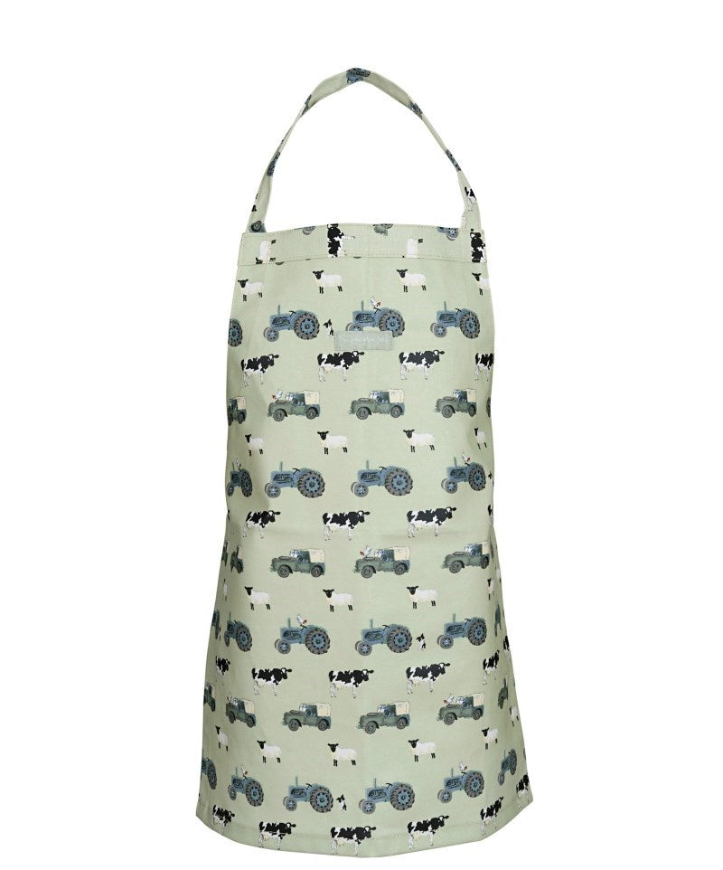 Børneforklæde med traktorer i oilcloth 2-8 år