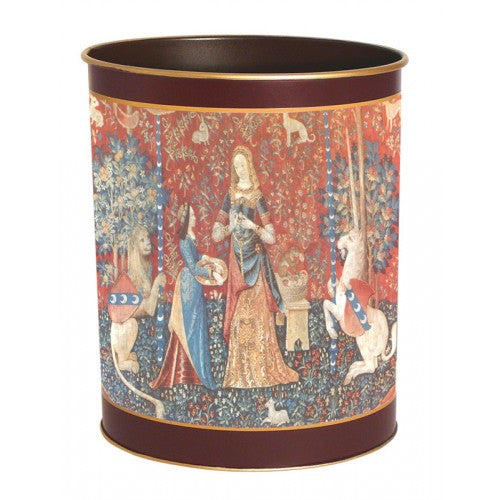 Papirkurv Pallas Tapestry m/ rød baggrund , hjd. 28 cm.