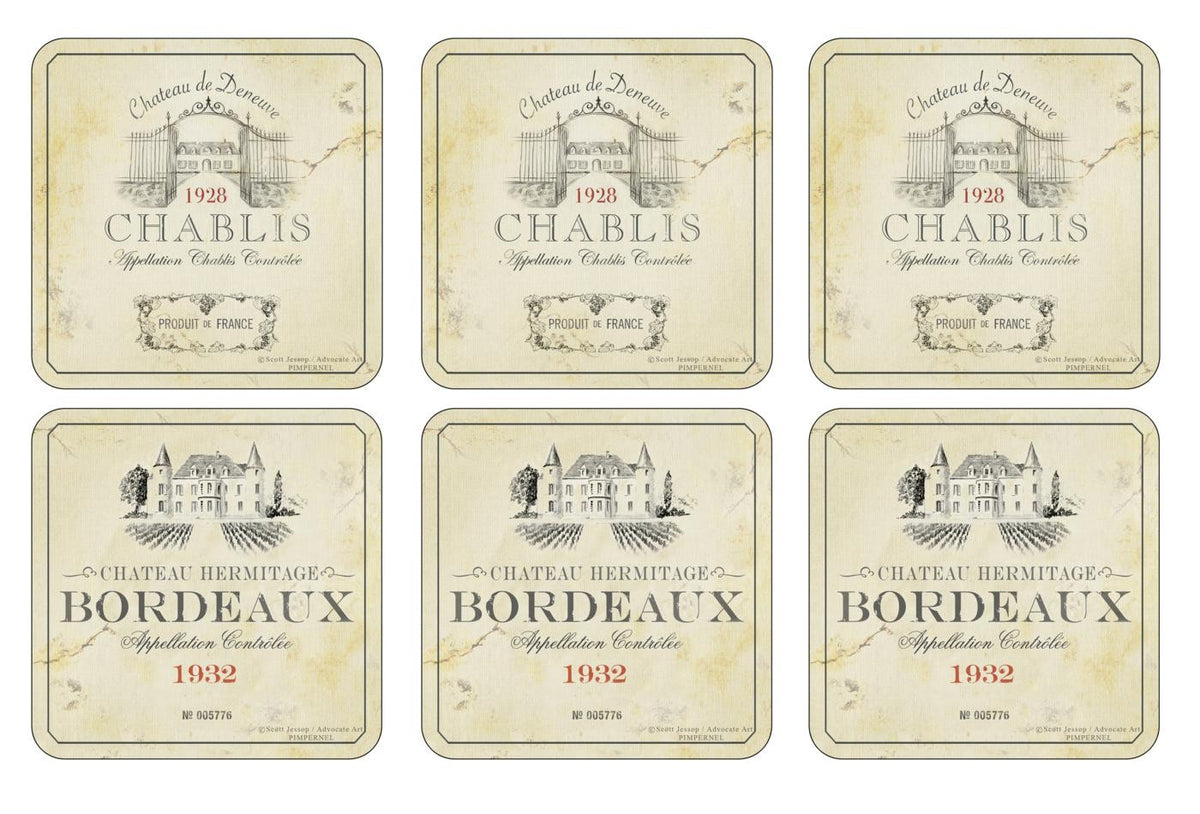 Coasters ´Vin de France ´ 10,5 x 10,5 - 6 stk. i æske