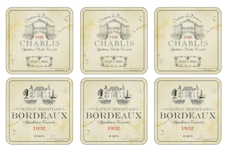 Coasters ´Vin de France ´ 10,5 x 10,5 - 6 stk. i æske