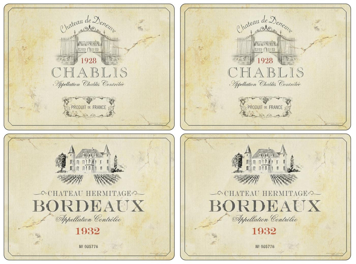Placemats ´Vin de France´ Large 4 stk. i æske.