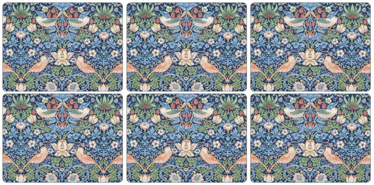 Placemats ´Strawberry Thief Blue´ Mellem 30*23 cm, 6 stk. i æske