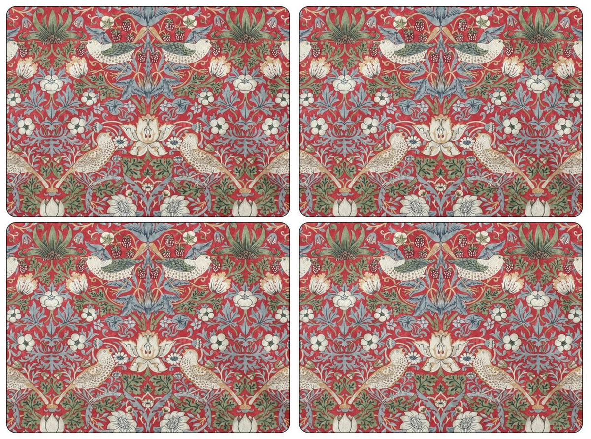 Placemats ´Strawberry Thief Red´ Large 4 stk. i æske.