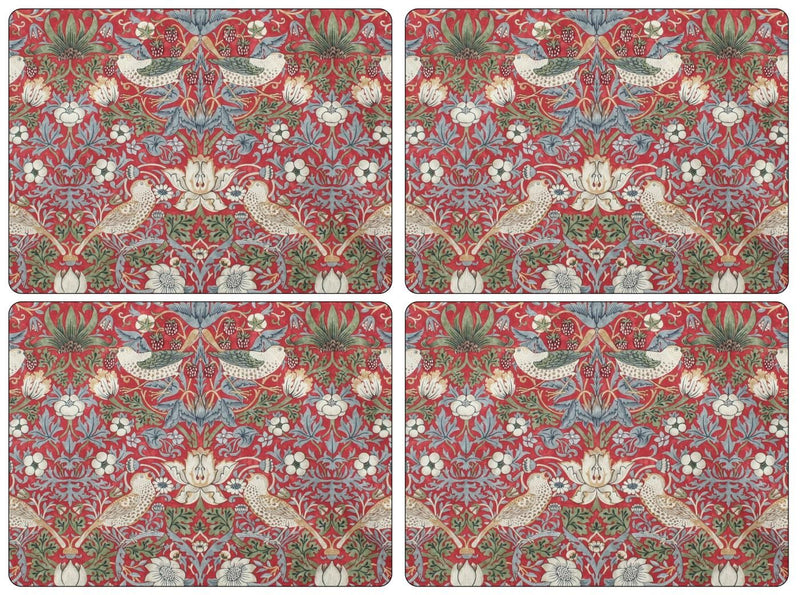 Placemats ´Strawberry Thief Red´ Large 4 stk. i æske.